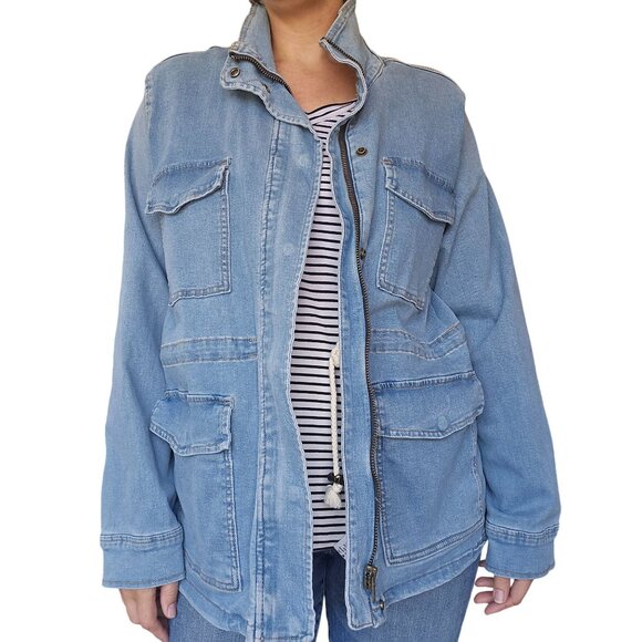 NWT Judy Blue Zip Up Denim Jean Jacket Cinched Waist Women's Size 3XL Boho Fall - Picture 3 of 13